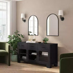 Merrick Lane Three-Drawer Engineered Wood Buffet Sideboard Cabinet with Three Tempered Glass Cabinet Doors for Dining Room/Kitchen