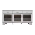 Merrick Lane Three-Drawer Engineered Wood Buffet Sideboard Cabinet with Three Tempered Glass Cabinet Doors for Dining Room/Kitchen