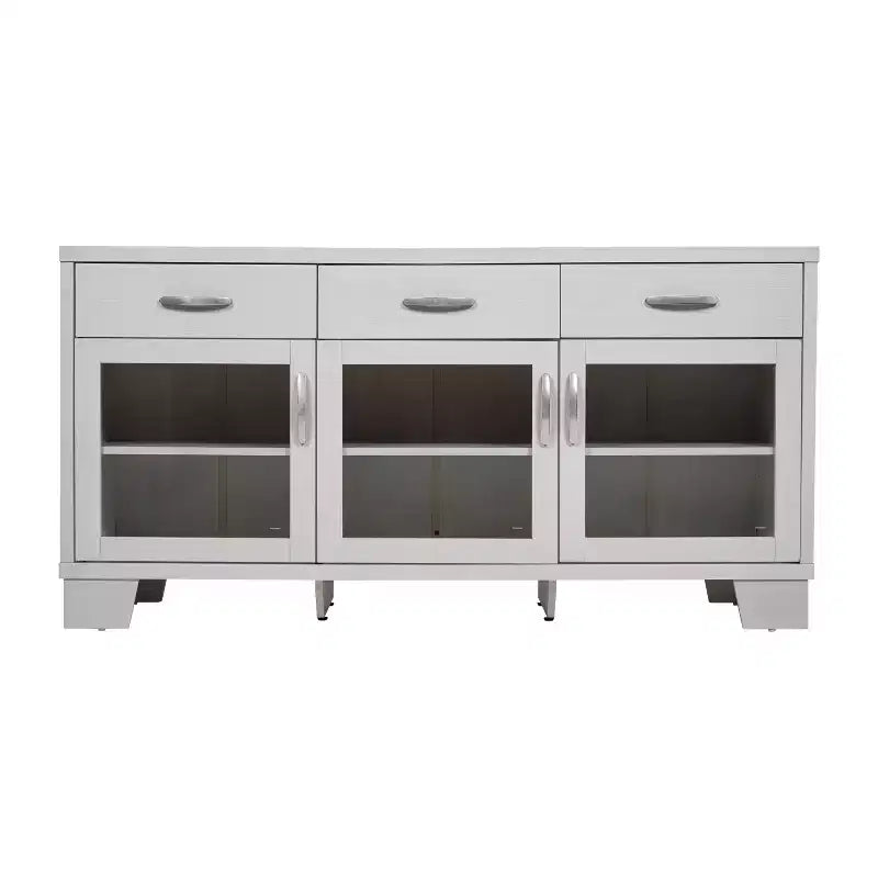 Merrick Lane Three-Drawer Engineered Wood Buffet Sideboard Cabinet with Three Tempered Glass Cabinet Doors for Dining Room/Kitchen