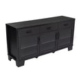 Merrick Lane Three-Drawer Engineered Wood Buffet Sideboard Cabinet with Three Tempered Glass Cabinet Doors for Dining Room/Kitchen