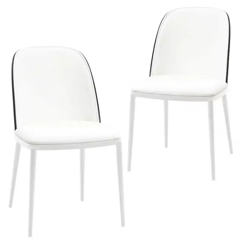 LeisureMod Tule Modern Dining Chair Set of 2 with PU Leather, Velvet, or Suede Seat and White Steel Frame  Kitchen, Dining Room, Home, Cafe, Seating