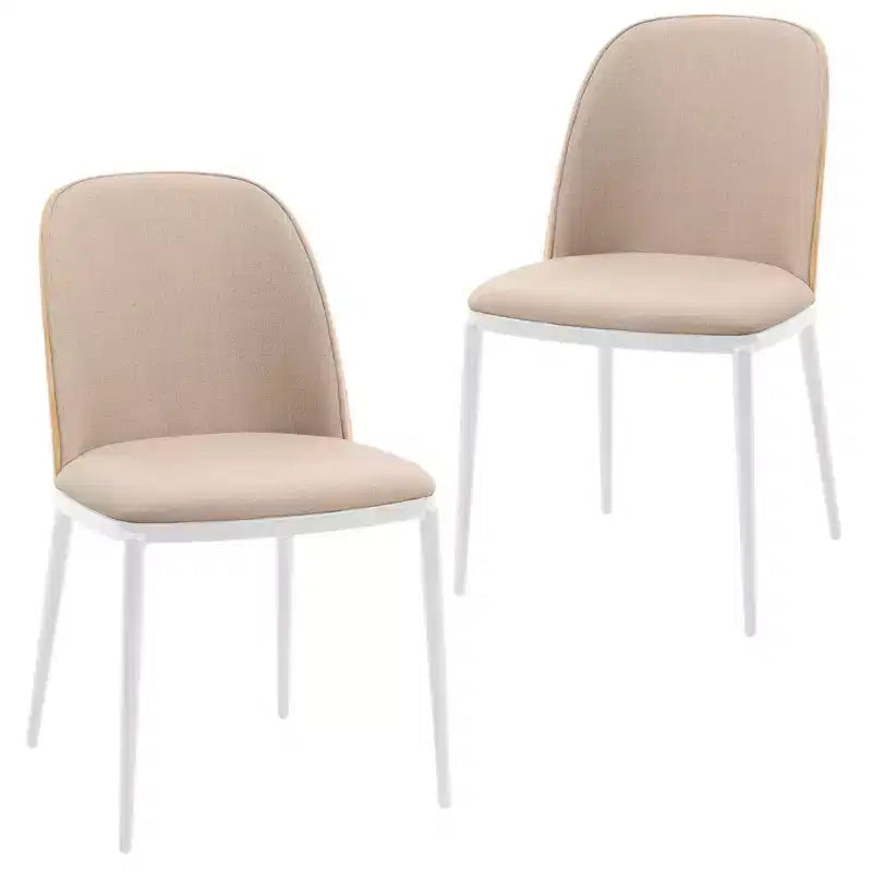 LeisureMod Tule Modern Dining Chair Set of 2 with PU Leather, Velvet, or Suede Seat and White Steel Frame  Kitchen, Dining Room, Home, Cafe, Seating