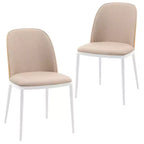 LeisureMod Tule Modern Dining Chair Set of 2 with PU Leather, Velvet, or Suede Seat and White Steel Frame  Kitchen, Dining Room, Home, Cafe, Seating