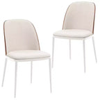 LeisureMod Tule Modern Dining Chair Set of 2 with PU Leather, Velvet, or Suede Seat and White Steel Frame  Kitchen, Dining Room, Home, Cafe, Seating