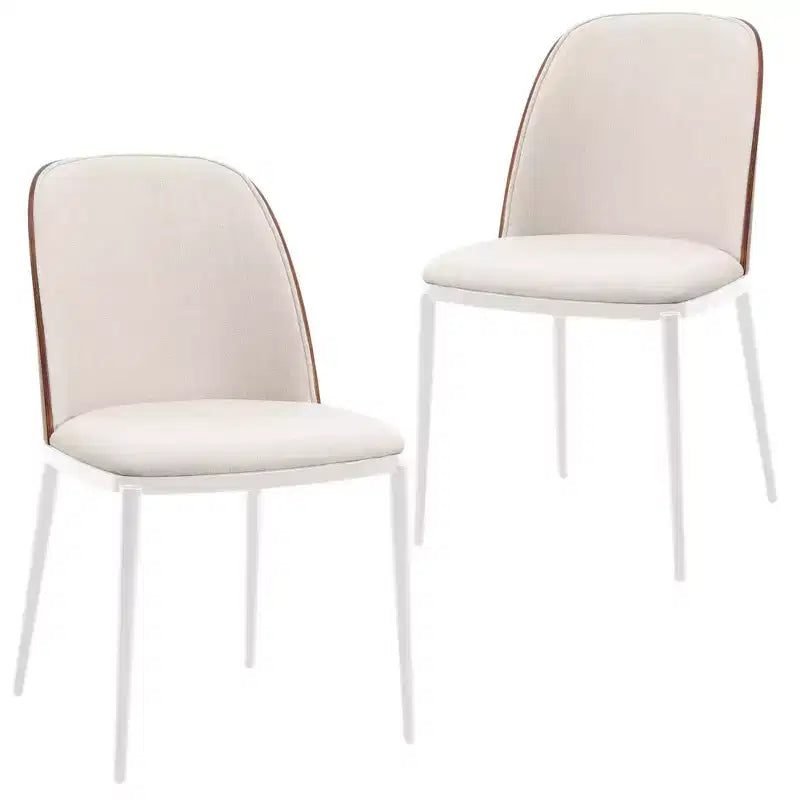 LeisureMod Tule Modern Dining Chair Set of 2 with PU Leather, Velvet, or Suede Seat and White Steel Frame  Kitchen, Dining Room, Home, Cafe, Seating