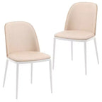 LeisureMod Tule Modern Dining Chair Set of 2 with PU Leather, Velvet, or Suede Seat and White Steel Frame  Kitchen, Dining Room, Home, Cafe, Seating