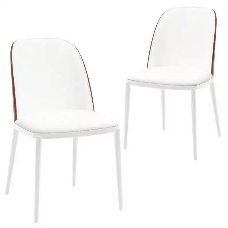LeisureMod Tule Modern Dining Chair Set of 2 with PU Leather, Velvet, or Suede Seat and White Steel Frame  Kitchen, Dining Room, Home, Cafe, Seating