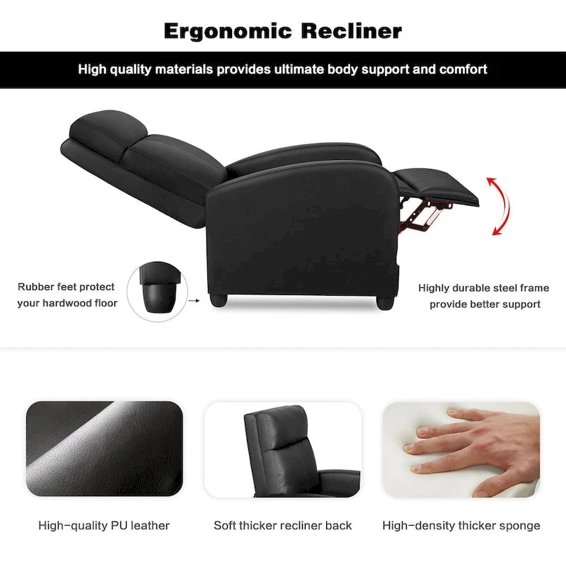 Poltrona reclinabile push-back in pelle PU con poggiapiedi regolabile, portata 113 kg, 70 cm L x 98 cm H
