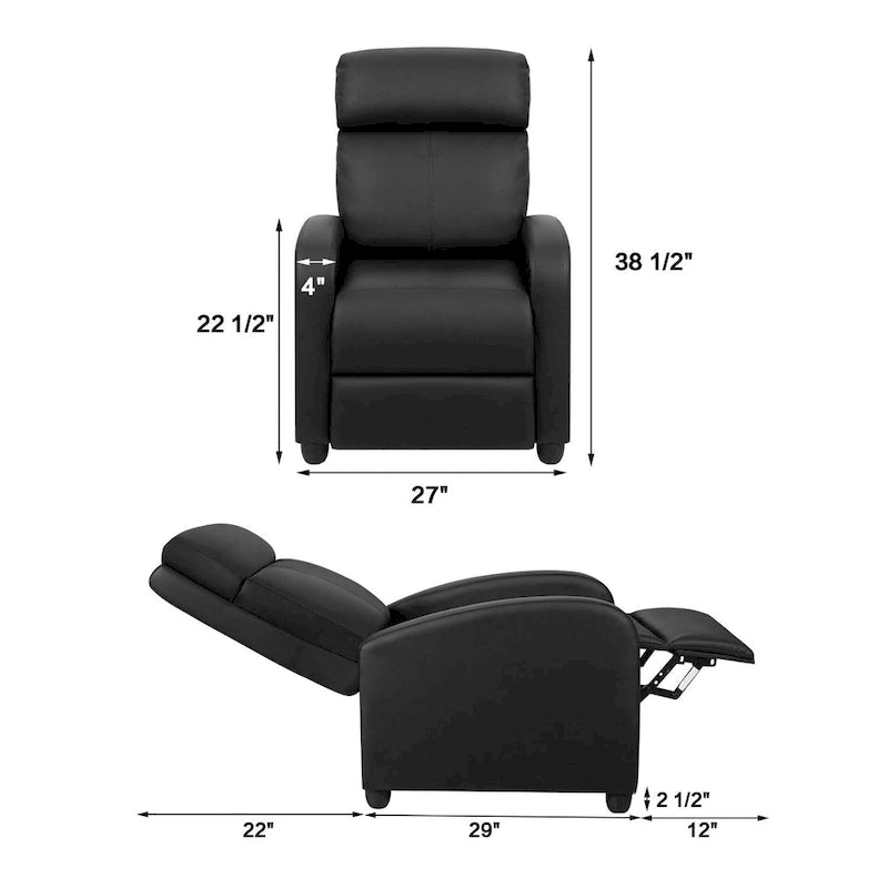 Poltrona reclinabile push-back in pelle PU con poggiapiedi regolabile, portata 113 kg, 70 cm L x 98 cm H