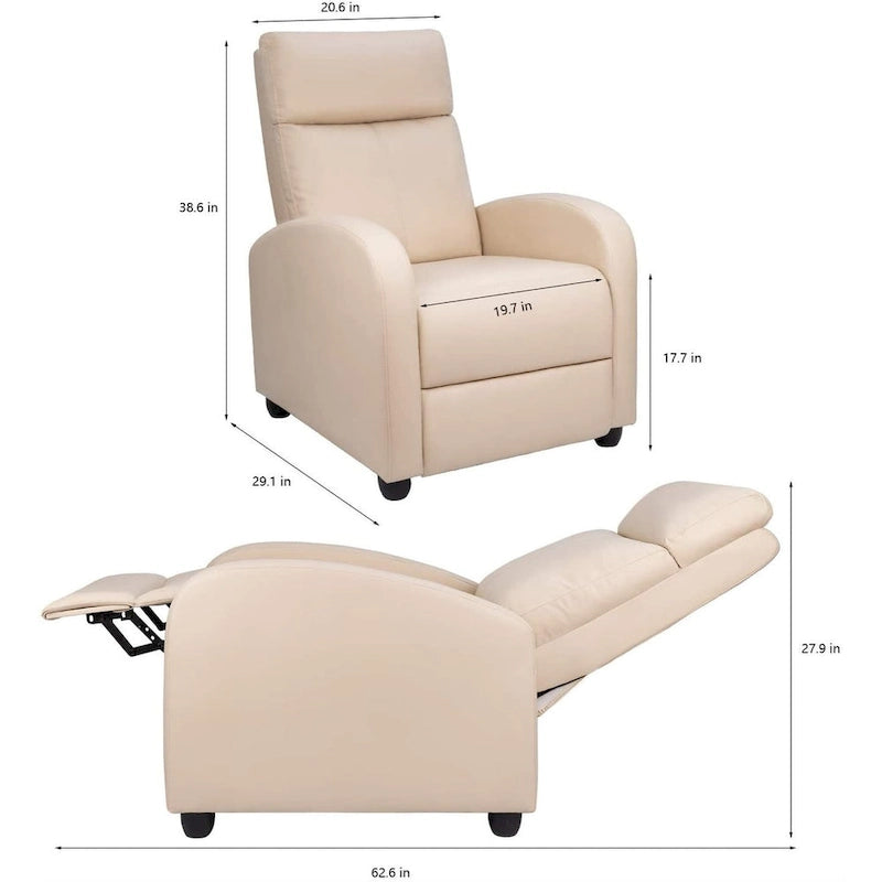 Poltrona reclinabile push-back in pelle PU con poggiapiedi regolabile, portata 113 kg, 70 cm L x 98 cm H