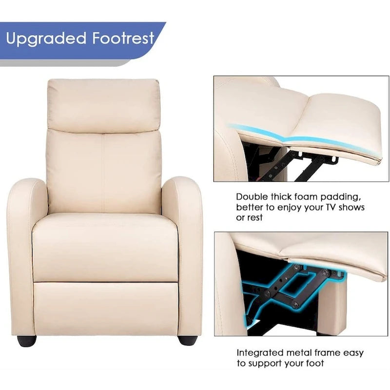 Poltrona reclinabile push-back in pelle PU con poggiapiedi regolabile, portata 113 kg, 70 cm L x 98 cm H
