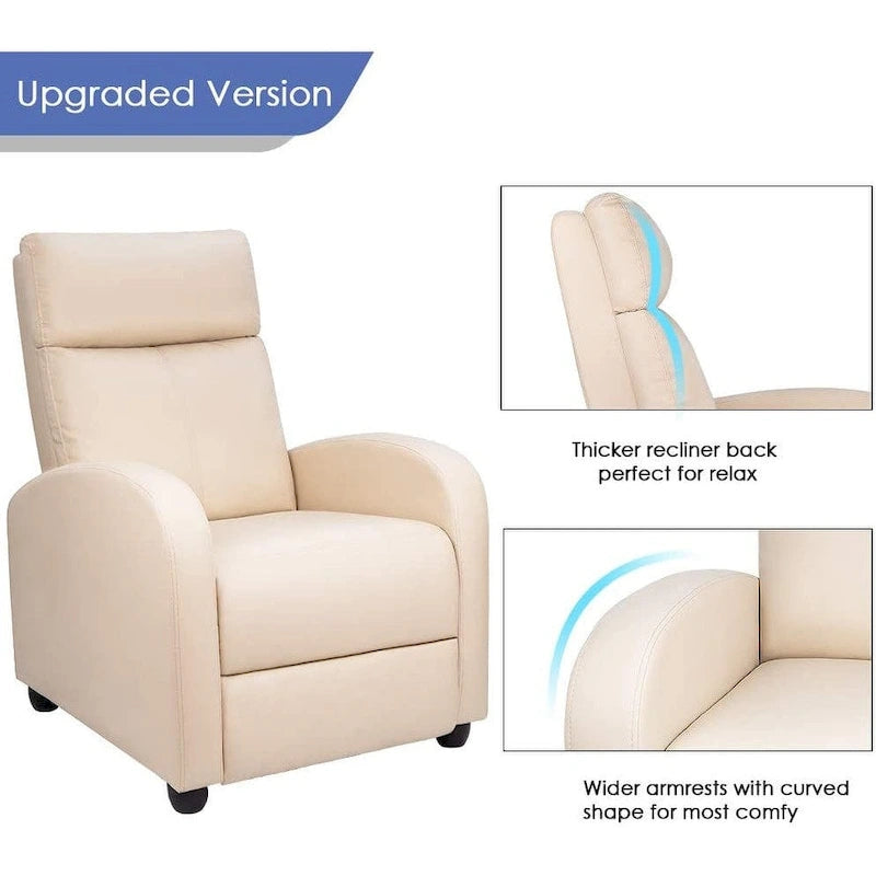 Poltrona reclinabile push-back in pelle PU con poggiapiedi regolabile, portata 113 kg, 70 cm L x 98 cm H
