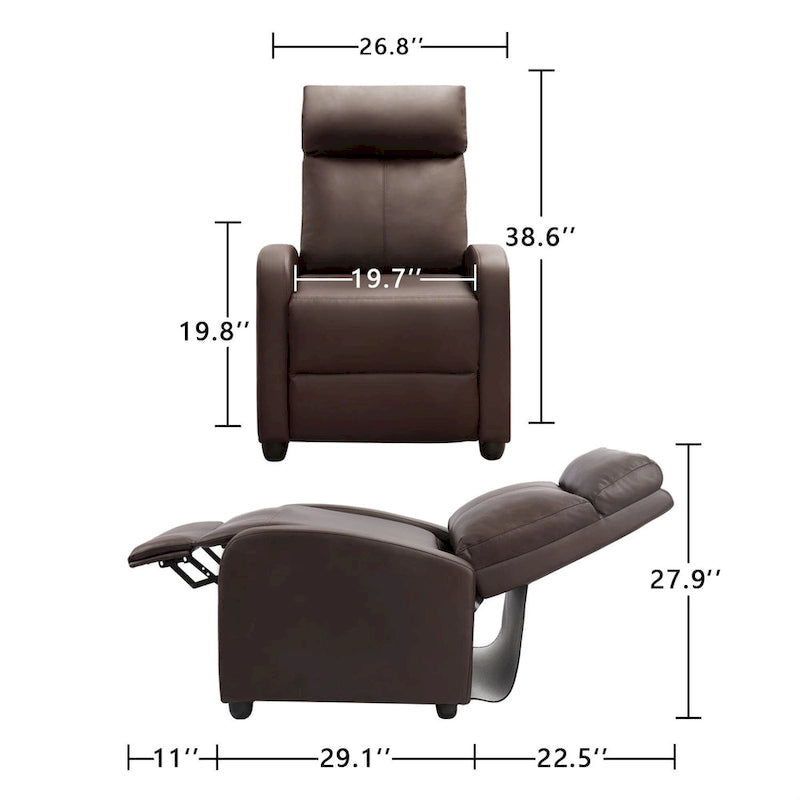 Poltrona reclinabile push-back in pelle PU con poggiapiedi regolabile, portata 113 kg, 70 cm L x 98 cm H