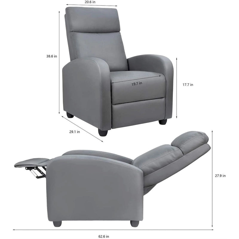 Poltrona reclinabile push-back in pelle PU con poggiapiedi regolabile, portata 113 kg, 70 cm L x 98 cm H