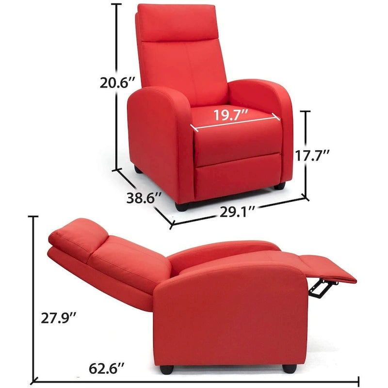 Poltrona reclinabile push-back in pelle PU con poggiapiedi regolabile, portata 113 kg, 70 cm L x 98 cm H