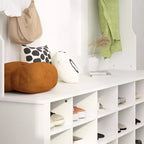 Famapy White 63W 18 Shoe Cubbies Wide Hall Tree With Hooks