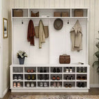 Famapy White 63W 18 Shoe Cubbies Wide Hall Tree With Hooks