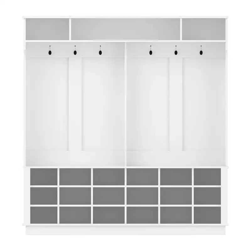Famapy White 63W 18 Shoe Cubbies Wide Hall Tree With Hooks