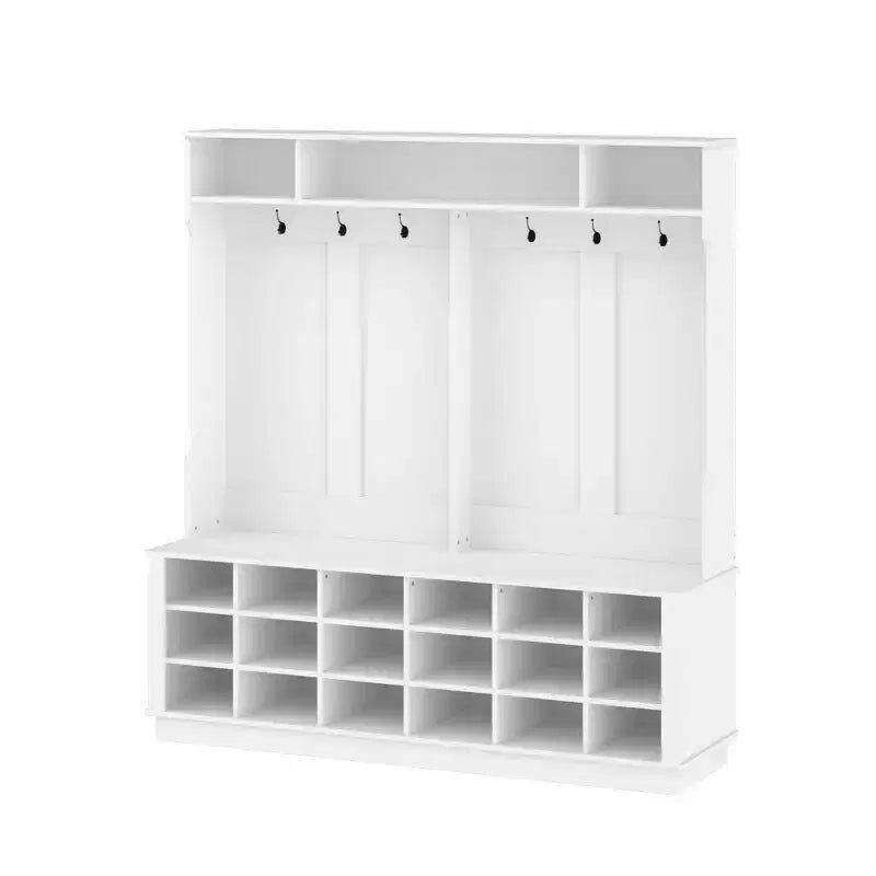 Famapy White 63W 18 Shoe Cubbies Wide Hall Tree With Hooks