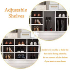 Famapy White 63W 18 Shoe Cubbies Wide Hall Tree With Hooks
