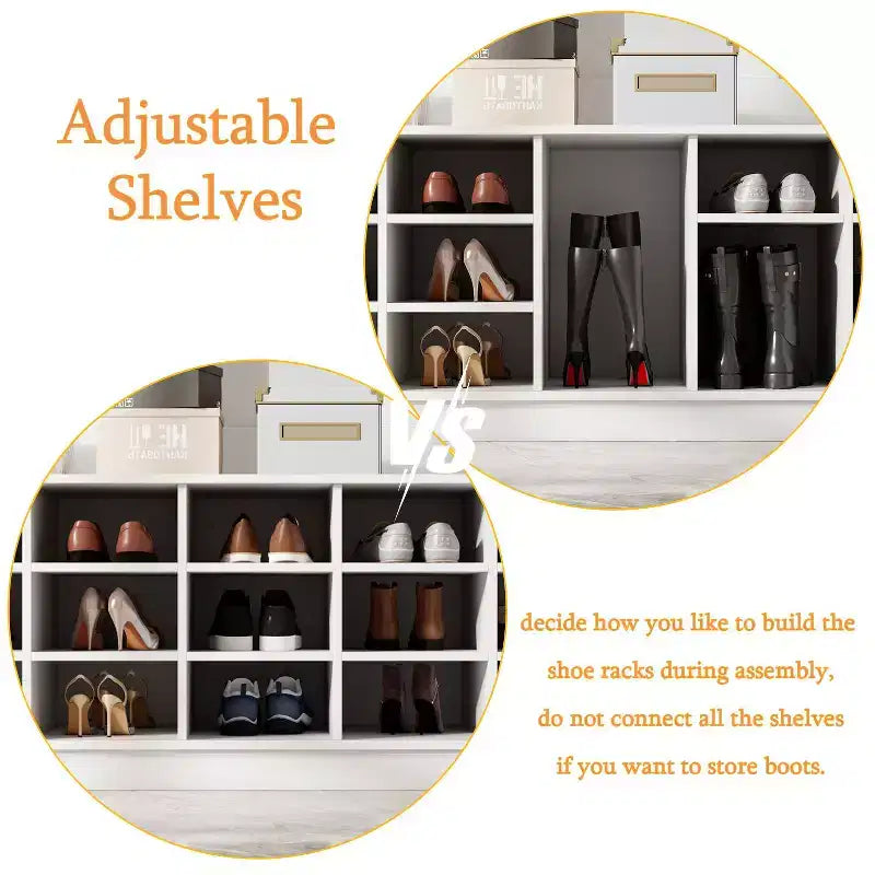 Famapy White 63W 18 Shoe Cubbies Wide Hall Tree With Hooks