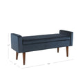 Panca contenitore in velluto Mid-Century con coperchio a cerniera e gambe in noce, 122 cm L x 53 cm H, blu scuro