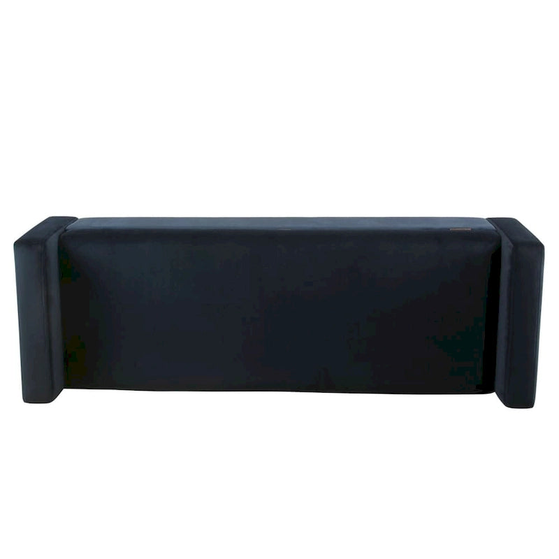 Panca contenitore in velluto Mid-Century con coperchio a cerniera e gambe in noce, 122 cm L x 53 cm H, blu scuro