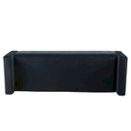 Panca contenitore in velluto Mid-Century con coperchio a cerniera e gambe in noce, 122 cm L x 53 cm H, blu scuro