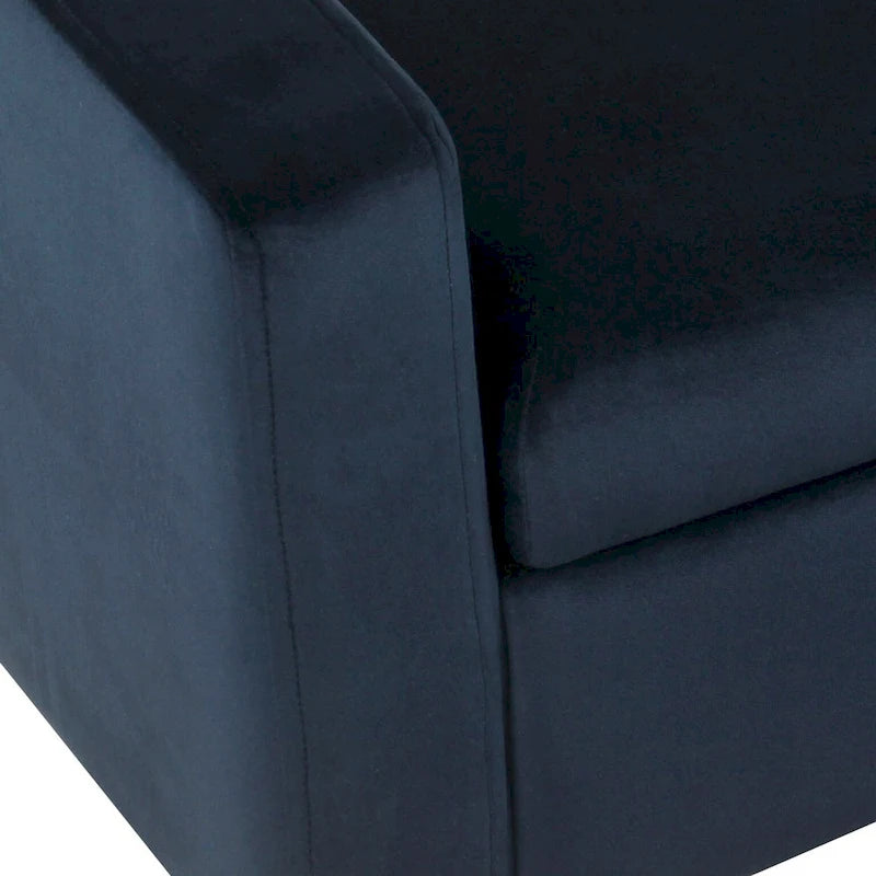 Panca contenitore in velluto Mid-Century con coperchio a cerniera e gambe in noce, 122 cm L x 53 cm H, blu scuro