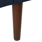 Panca contenitore in velluto Mid-Century con coperchio a cerniera e gambe in noce, 122 cm L x 53 cm H, blu scuro