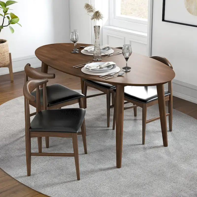 Tavolo da pranzo ovale Kailey Mid Century in legno massello marrone da 170 cm - 170 cm