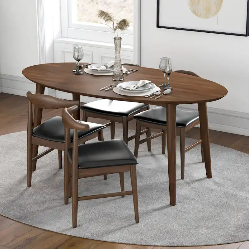 Tavolo da pranzo ovale Kailey Mid Century in legno massello marrone da 170 cm - 170 cm