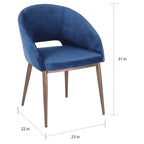 Sedia da pranzo a barile con rivestimento in velluto e gambe in metallo color rame, 113 kg, 3 colori