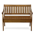 Panca contenitore con schienale a doghe e braccioli a voluta, finitura anticata, 42,38" L x 35,25" H, capacità 350 lb