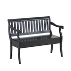 Panca contenitore con schienale a doghe e braccioli a voluta, finitura anticata, 42,38" L x 35,25" H, capacità 350 lb