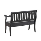 Panca contenitore con schienale a doghe e braccioli a voluta, finitura anticata, 42,38" L x 35,25" H, capacità 350 lb