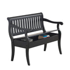 Panca contenitore con schienale a doghe e braccioli a voluta, finitura anticata, 42,38" L x 35,25" H, capacità 350 lb