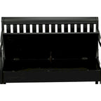 Panca contenitore con schienale a doghe e braccioli a voluta, finitura anticata, 42,38" L x 35,25" H, capacità 350 lb