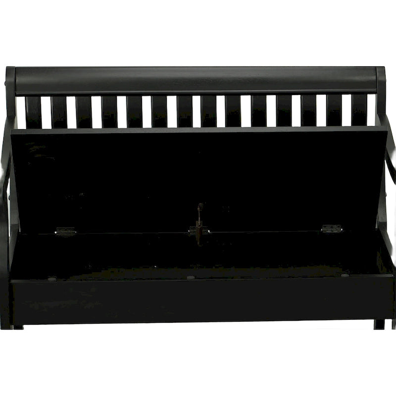 Panca contenitore con schienale a doghe e braccioli a voluta, finitura anticata, 42,38" L x 35,25" H, capacità 350 lb