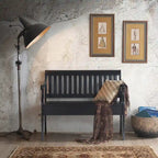 Panca contenitore con schienale a doghe e braccioli a voluta, finitura anticata, 42,38" L x 35,25" H, capacità 350 lb
