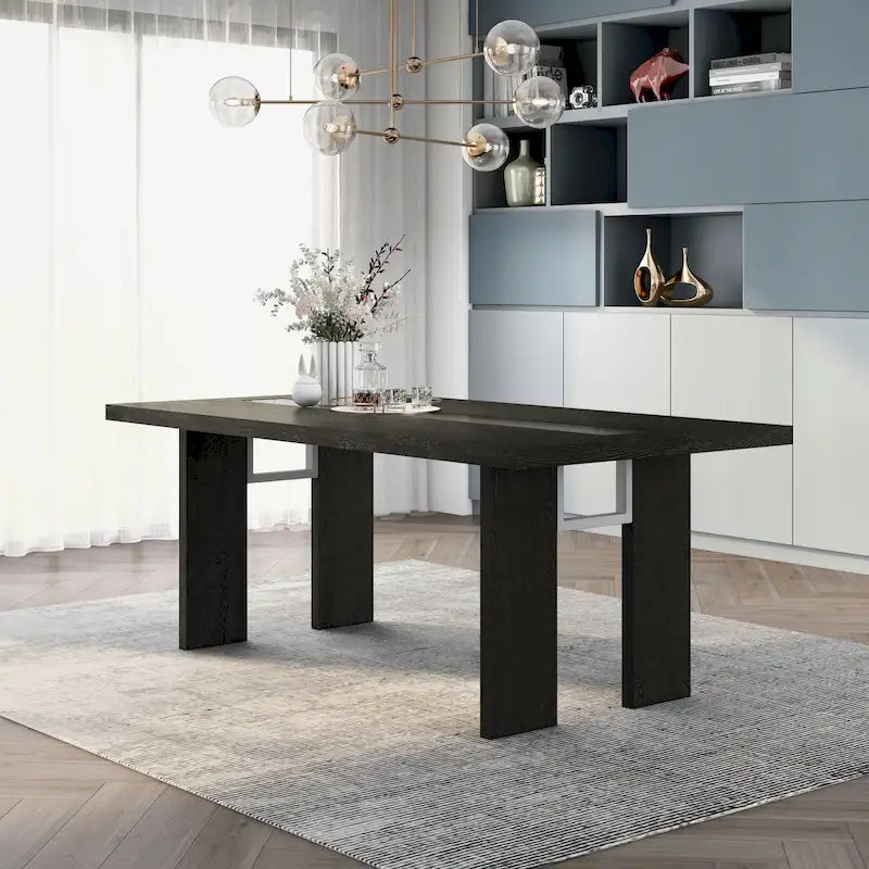 Tavolo da pranzo in vetro contemporaneo Lumina di Furniture of America da 76 pollici con LED