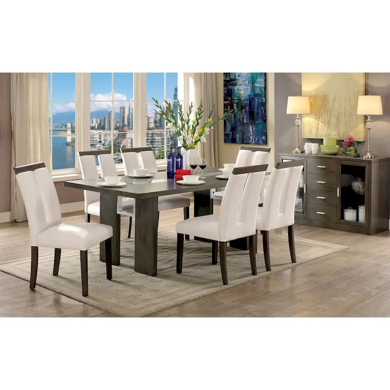 Tavolo da pranzo in vetro contemporaneo Lumina di Furniture of America da 76 pollici con LED