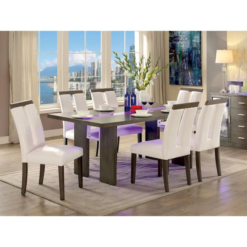 Tavolo da pranzo in vetro contemporaneo Lumina di Furniture of America da 76 pollici con LED