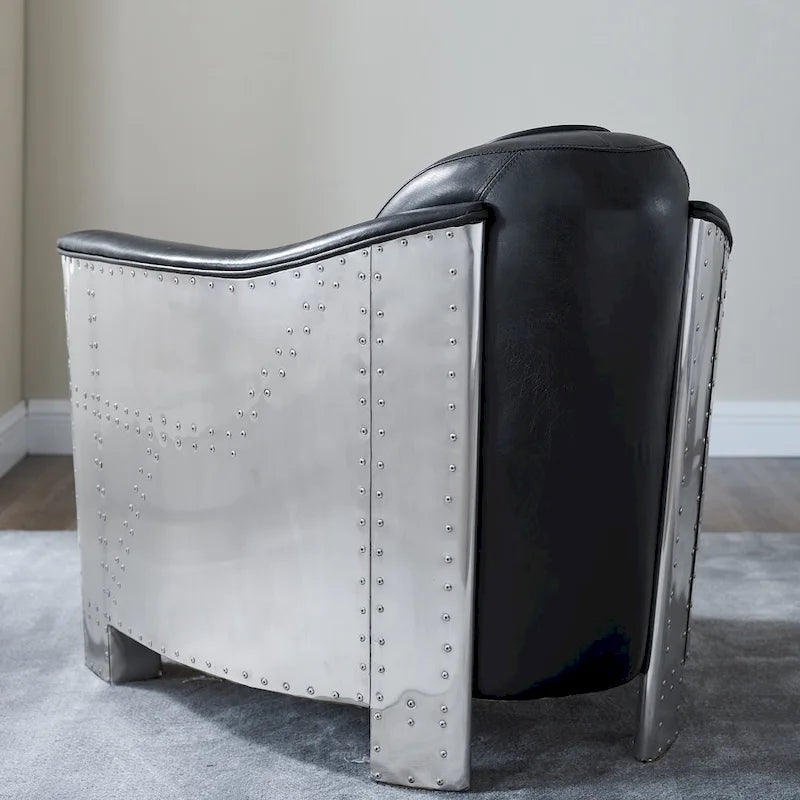Poltrona Accent Industriale in Pelle Pieno Fiore con Telaio in Alluminio e Occhielli in Acciaio, Capacità 136 kg