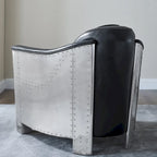 Poltrona Accent Industriale in Pelle Pieno Fiore con Telaio in Alluminio e Occhielli in Acciaio, Capacità 136 kg