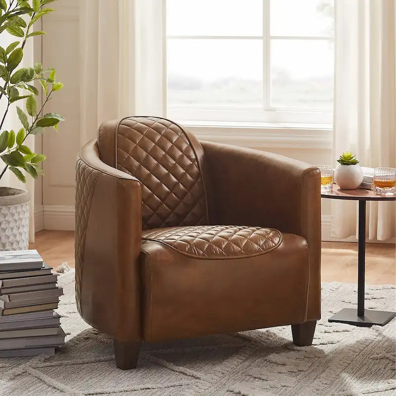 Poltrona Accent Industriale in Pelle Pieno Fiore con Telaio in Alluminio e Occhielli in Acciaio, Capacità 136 kg