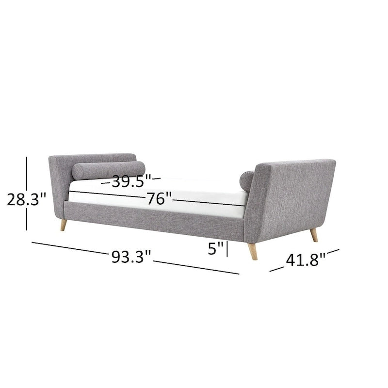 Divano letto singolo moderno di metà secolo con rivestimento in lino, gambe affusolate e 2 cuscini a rullo, 204 kg