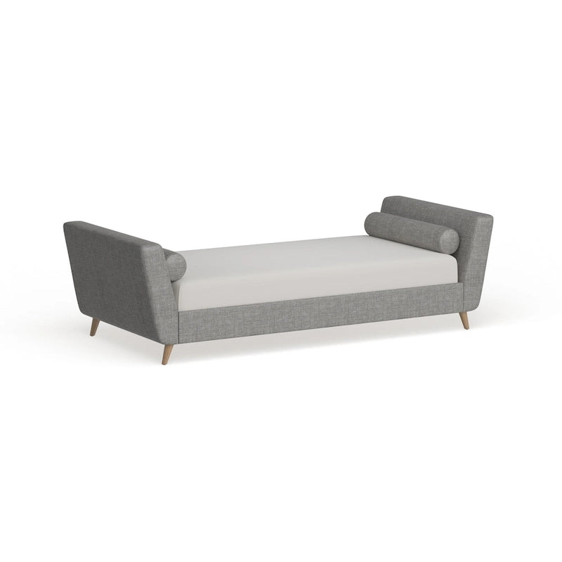 Divano letto singolo moderno di metà secolo con rivestimento in lino, gambe affusolate e 2 cuscini a rullo, 204 kg