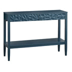 Tavolo per Divano con 2 Cassetti Geometrici e Ripiano Aperto, MDF e Gambe in Pino, 110 cm (L) x 35,3 cm (P) x 80 cm (A)