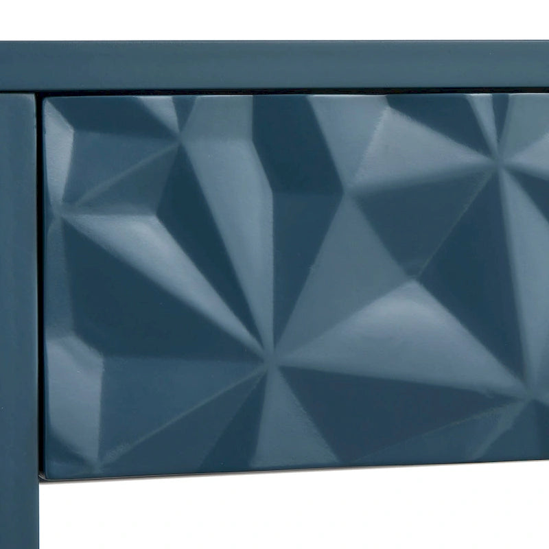 Tavolo per Divano con 2 Cassetti Geometrici e Ripiano Aperto, MDF e Gambe in Pino, 110 cm (L) x 35,3 cm (P) x 80 cm (A)